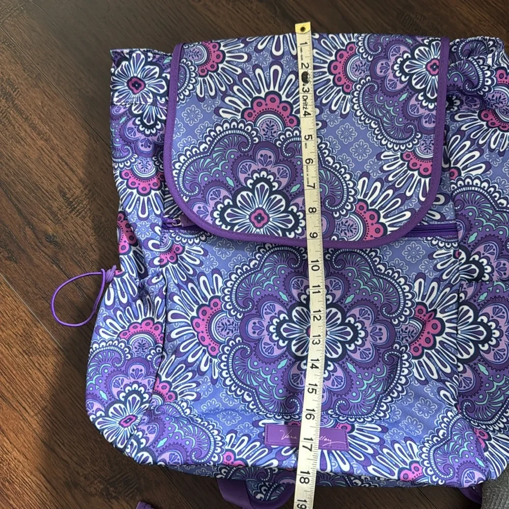 VERA BRADLEY BACKPACK LARGE PURPLE PINK WHITE FLORAL MEDALLION PRINT WHIMSY NWOT